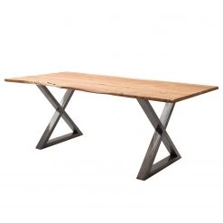 Ars Natura Table Kapra - Acacia brun - 160 x 90 cm - Métal vintage - Forme en X - Épaisseur plateau : 2.5 cm
