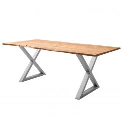 Ars Natura Table Kapra - Acacia brun - 180 x 90 cm - Argenté - Forme en X - Épaisseur plateau : 2.5 cm
