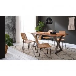 Ars Natura Table Kapra - Acacia brun - 180 x 90 cm - Argenté - Forme en X - Épaisseur plateau : 2.5 cm -Meubles de salle à manger Soldes Magasin 1000227925 210126 13015100029 MOOD DETAILS P000000001000227925 mood