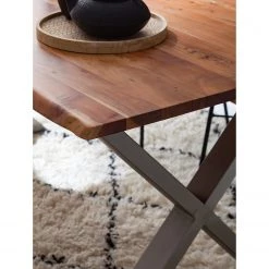 Ars Natura Table Kapra - Acacia brun - 180 x 90 cm - Argenté - Forme en X - Épaisseur plateau : 2.5 cm -Meubles de salle à manger Soldes Magasin 1000227925 210126 13015300032 DETAILS P000000001000227925