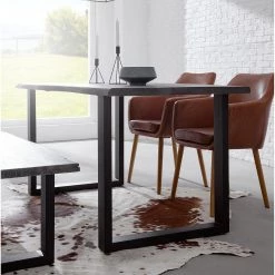 Ars Natura Table Kapra - Acacia Gris - 180 x 90 cm - Noir - Forme en U - Épaisseur plateau : 2.5 cm -Meubles de salle à manger Soldes Magasin 1000227930 210208 10041800011 MOOD DETAILS P000000001000227930 mood