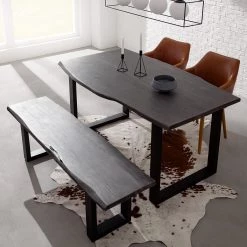 Ars Natura Table Kapra - Acacia Gris - 180 x 90 cm - Noir - Forme en U - Épaisseur plateau : 2.5 cm -Meubles de salle à manger Soldes Magasin 1000227930 210208 10041800013 MOOD DETAILS P000000001000227930 mood
