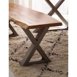 Ars Natura Banc Kapra - Acacia brun - Largeur : 160 cm - Argenté - Forme en X -Meubles de salle à manger Soldes Magasin 1000228073 210126 13020900057 DETAILS P000000001000228073