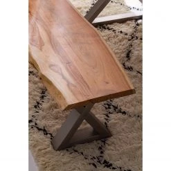 Ars Natura Banc Kapra - Acacia brun - Largeur : 160 cm - Argenté - Forme en X -Meubles de salle à manger Soldes Magasin 1000228073 210126 13021000059 DETAILS P000000001000228073