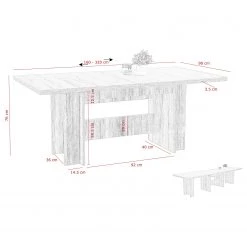 Loftscape Table Biran (extensible) - Imitation chêne sable -Meubles de salle à manger Soldes Magasin 1000228956 201104 15385700250 SKETCH DETAILS P000000001000228956 sketch
