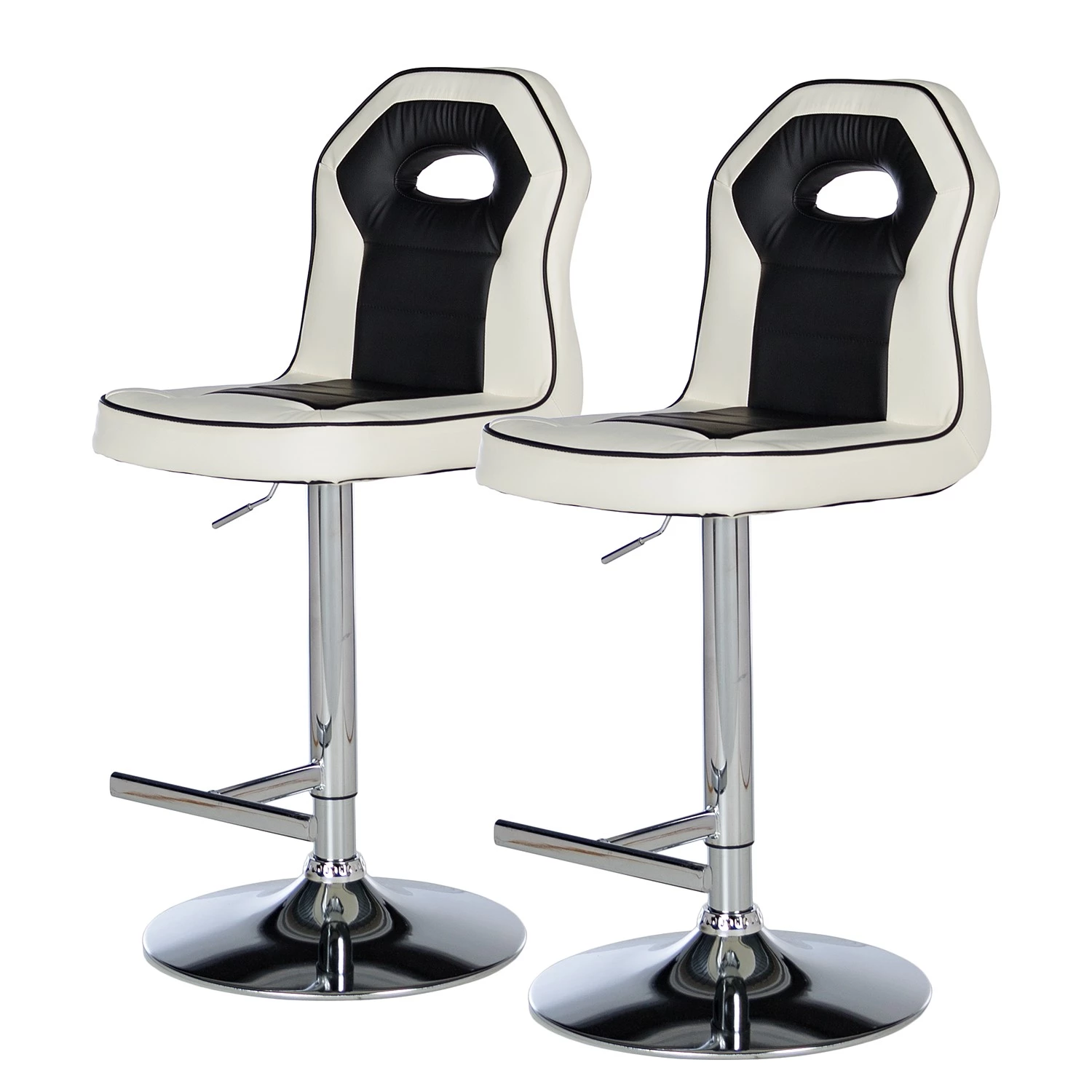 Loftscape Chaises de bar Yoncalla (lot de 2) - Imitation cuir / Métal - Noir et blanc - Chrome 1 Loftscape Chaises de bar Yoncalla (lot de 2) - Imitation cuir / Métal - Noir et blanc - Chrome