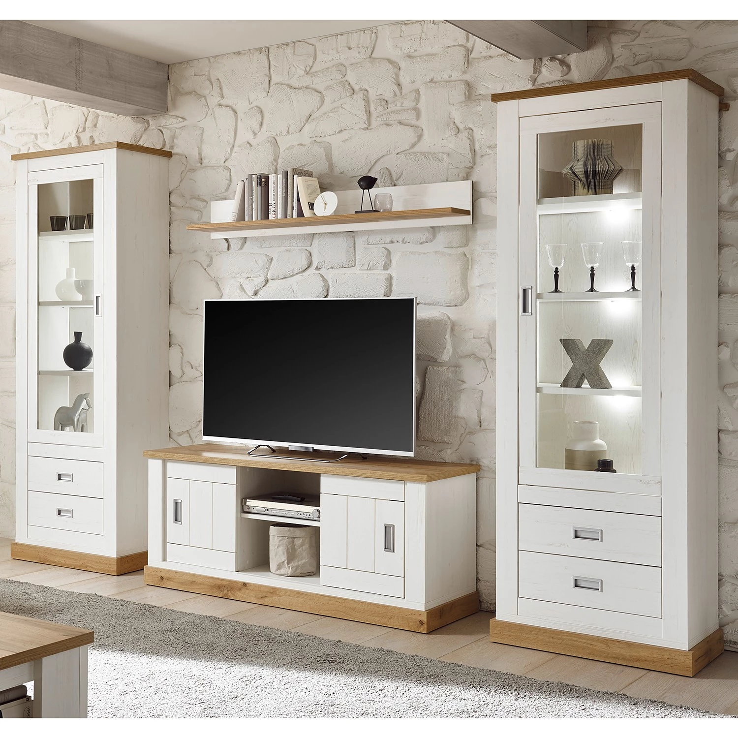 Ridgevalley Vitrine Ollezy - Imitation pin blanc / Imitation chêne artisan 3 Ridgevalley Vitrine Ollezy - Imitation pin blanc / Imitation chêne artisan – Image 3