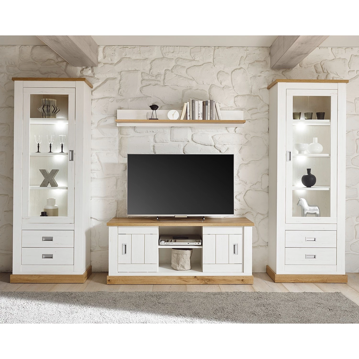 Ridgevalley Vitrine Ollezy - Imitation pin blanc / Imitation chêne artisan 4 Ridgevalley Vitrine Ollezy - Imitation pin blanc / Imitation chêne artisan – Image 4