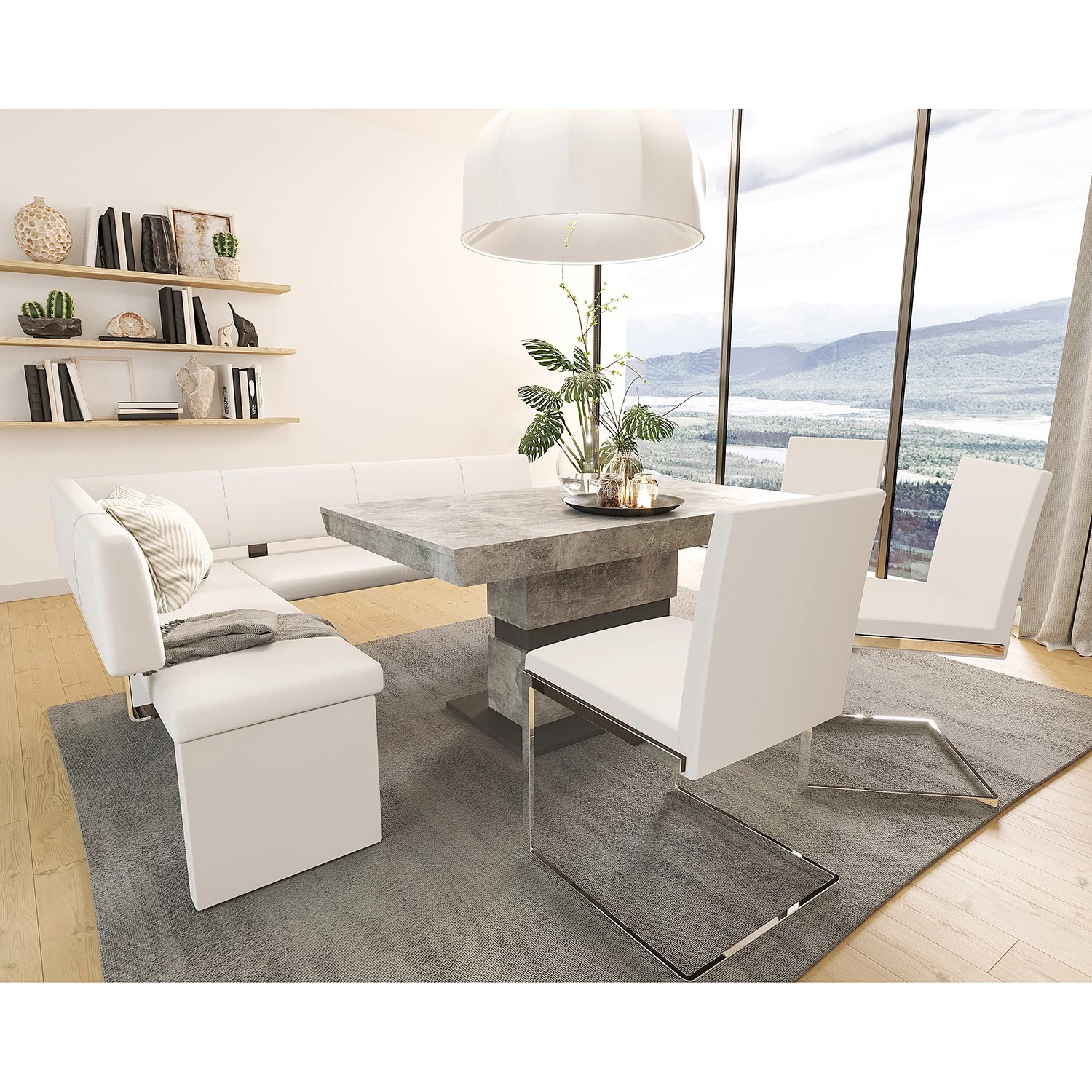 Loftscape Banc d’angle Talcott - Imitation cuir - Chrome - Blanc - Largeur : 194 cm - Angle à gauche (vu de face) 2 Loftscape Banc d’angle Talcott - Imitation cuir - Chrome - Blanc - Largeur : 194 cm - Angle à gauche (vu de face) – Image 2