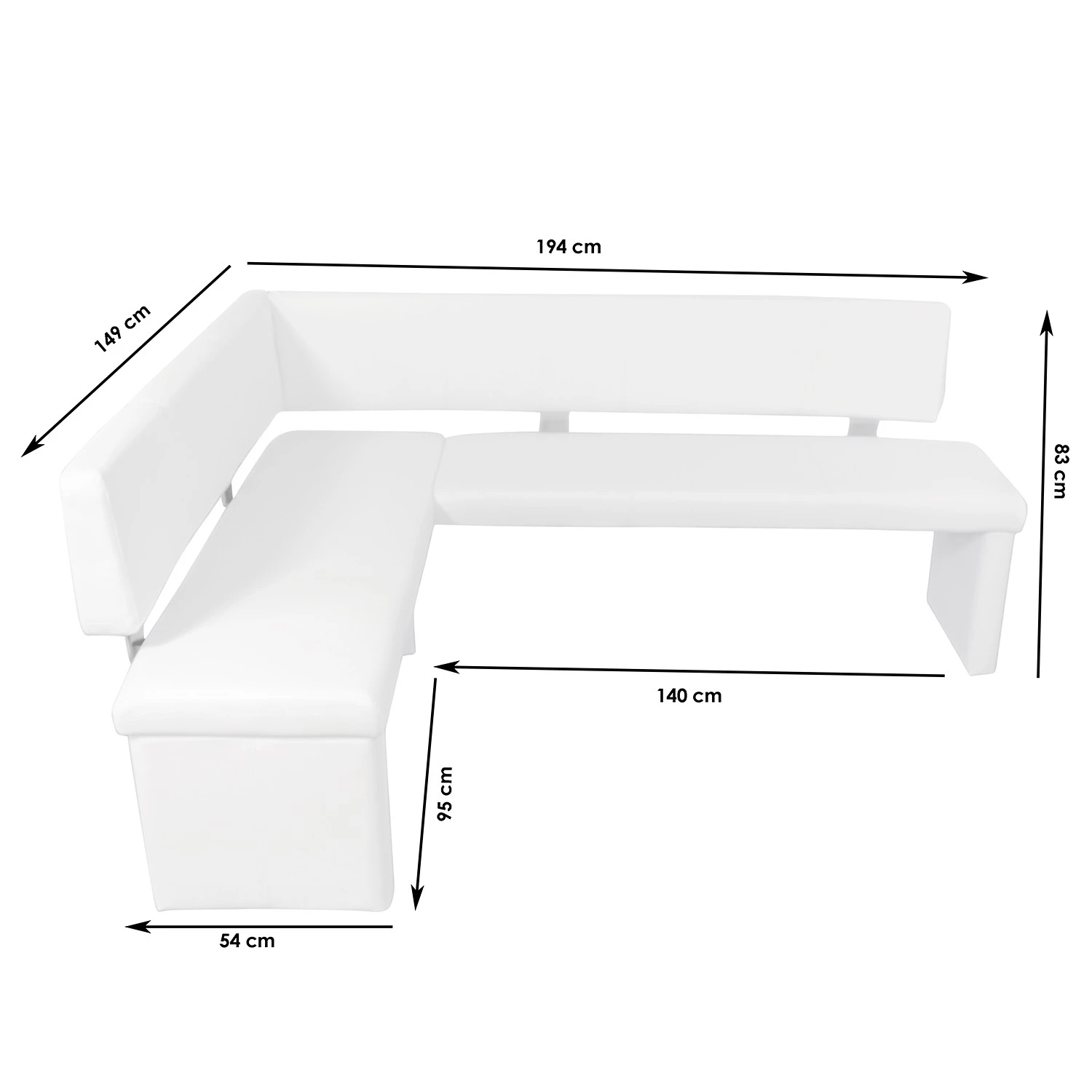 Loftscape Banc d’angle Talcott - Imitation cuir - Chrome - Blanc - Largeur : 194 cm - Angle à gauche (vu de face) 8 Loftscape Banc d’angle Talcott - Imitation cuir - Chrome - Blanc - Largeur : 194 cm - Angle à gauche (vu de face) – Image 8