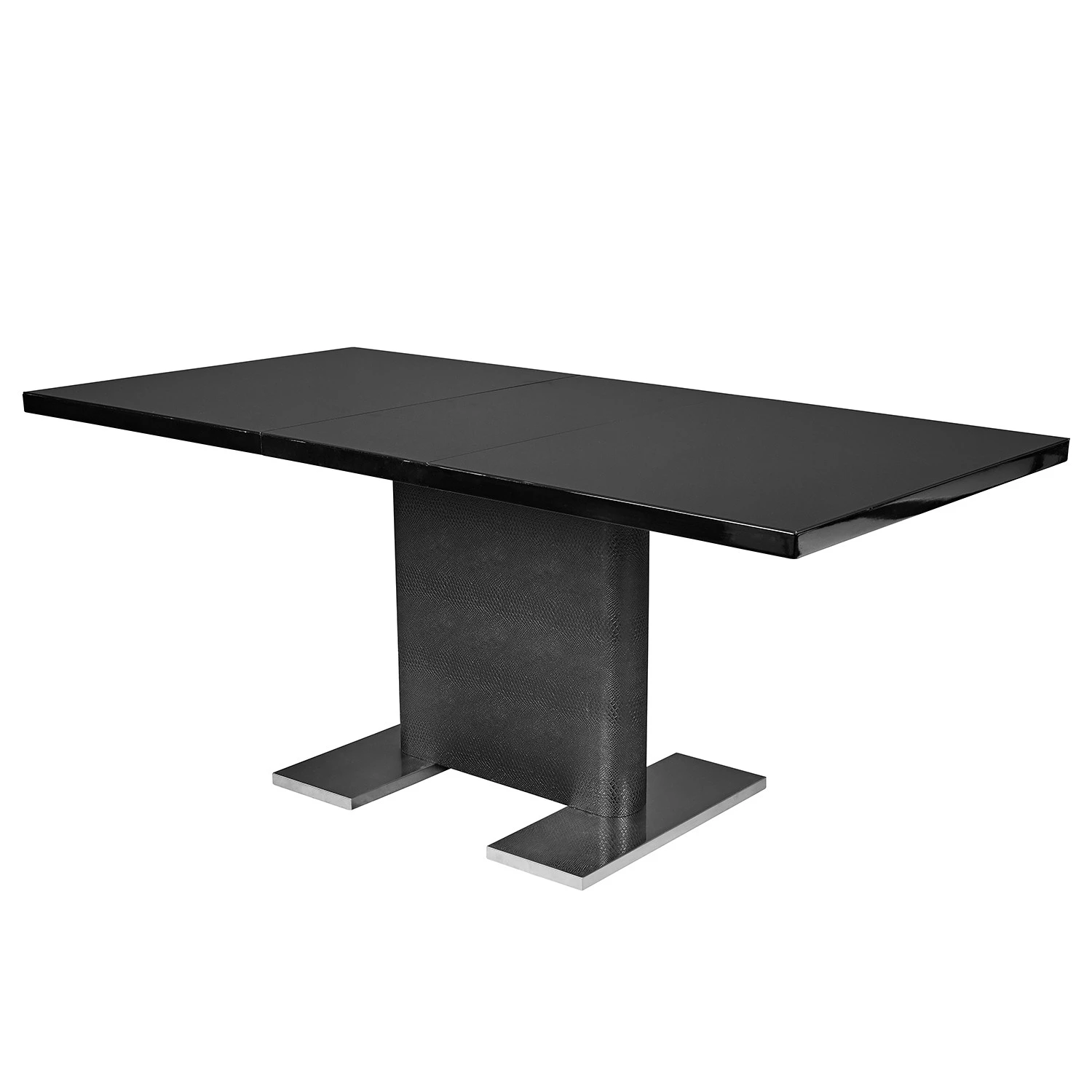 Loftscape Table Rosnay - (extensible) - MDF (panneau de fibres à densité moyenne) & verre / Acier inoxydable - Noir & imitation peau de serpent anthracite / acier inoxydable 1 Loftscape Table Rosnay - (extensible) - MDF (panneau de fibres à densité moyenne) & verre / Acier inoxydable - Noir & imitation peau de serpent anthracite / acier inoxydable