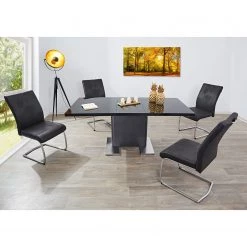 Loftscape Table Rosnay - (extensible) - MDF (panneau de fibres à densité moyenne) & verre / Acier inoxydable - Noir & imitation peau de serpent anthracite / acier inoxydable 12 Loftscape Table Rosnay - (extensible) - MDF (panneau de fibres à densité moyenne) & verre / Acier inoxydable - Noir & imitation peau de serpent anthracite / acier inoxydable -Meubles de salle à manger Soldes Magasin 1000233993 210108 13125800426 MOOD DETAILS P000000001000233993 mood