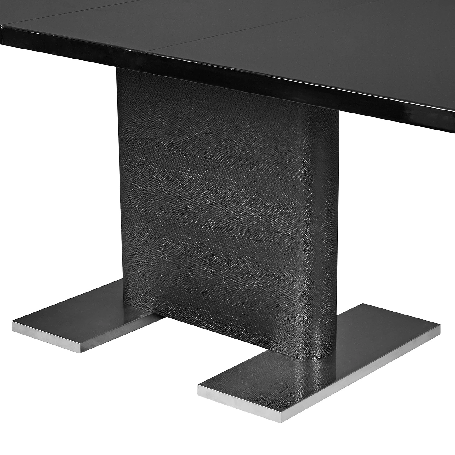 Loftscape Table Rosnay - (extensible) - MDF (panneau de fibres à densité moyenne) & verre / Acier inoxydable - Noir & imitation peau de serpent anthracite / acier inoxydable 7 Loftscape Table Rosnay - (extensible) - MDF (panneau de fibres à densité moyenne) & verre / Acier inoxydable - Noir & imitation peau de serpent anthracite / acier inoxydable – Image 7