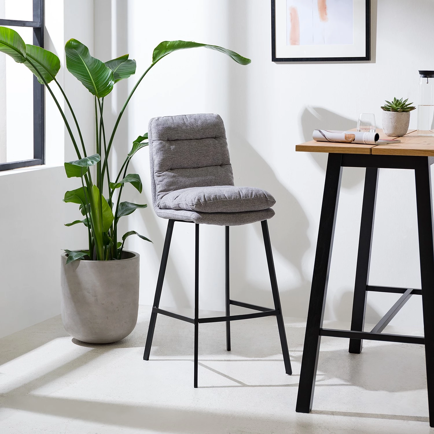 Mørteens Chaise de bar Tillac - Tissu / Acier - Gris chiné / Noir 2 Mørteens Chaise de bar Tillac - Tissu / Acier - Gris chiné / Noir – Image 2