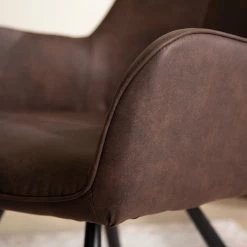 Mørteens Chaise à accoudoirs Ternes - Microfibre / Acier - Marron foncé / Noir -Meubles de salle à manger Soldes Magasin 1000235383 220517 032 DETAILS P000000001000235383