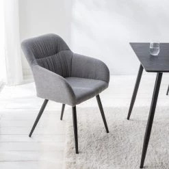 Mørteens Chaise à accoudoirs Senon - Tissu / Acier - Gris chiné / Noir -Meubles de salle à manger Soldes Magasin 1000235395 220622 021 MOOD DETAILS P000000001000235395 mood