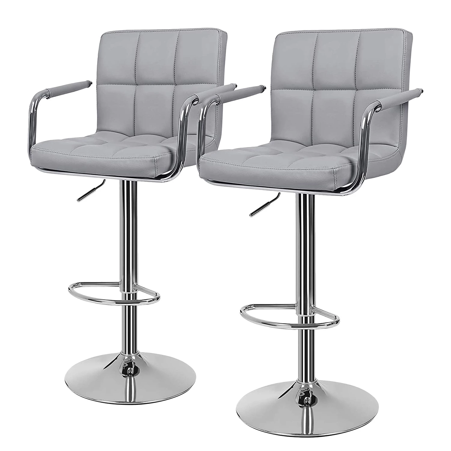 Loftscape Chaises de bar Hillion (lot de 2) - Imitation cuir / Fer - Gris / Chrome 1 Loftscape Chaises de bar Hillion (lot de 2) - Imitation cuir / Fer - Gris / Chrome