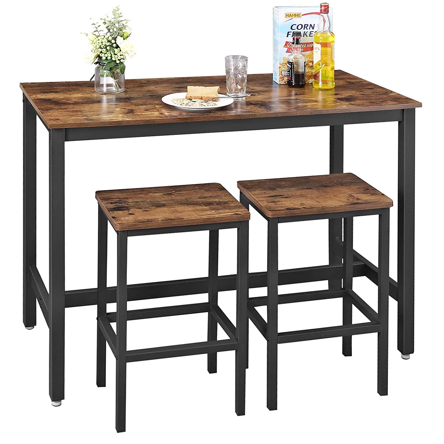 Red Living Ensemble de bar Theville (3 éléments) - Imitation chêne rustique / Noir 5 Red Living Ensemble de bar Theville (3 éléments) - Imitation chêne rustique / Noir – Image 5