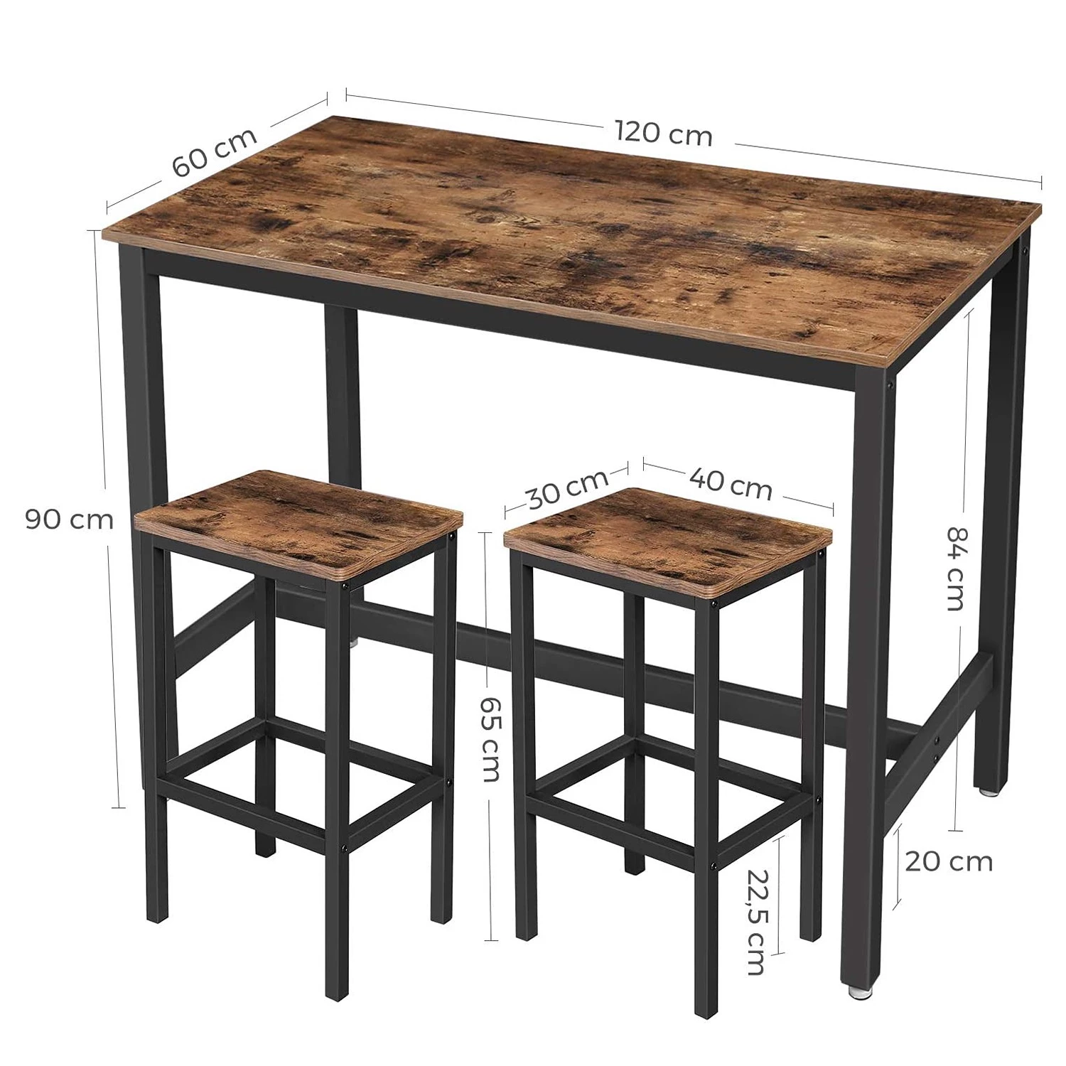 Red Living Ensemble de bar Theville (3 éléments) - Imitation chêne rustique / Noir 8 Red Living Ensemble de bar Theville (3 éléments) - Imitation chêne rustique / Noir – Image 8