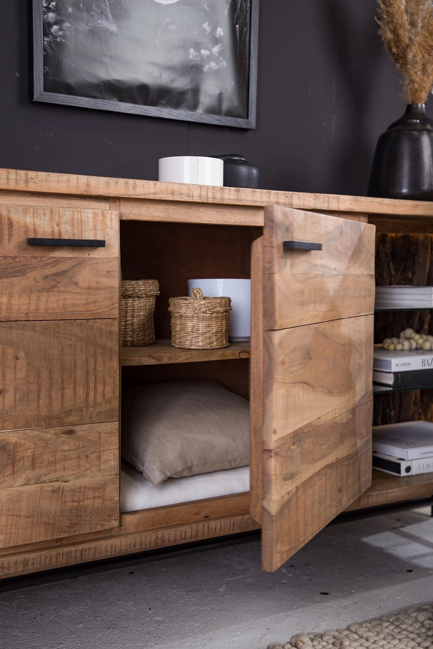 Ars Natura Buffet Roody - Avec éclairage - Acacia massif / Métal - Acacia / Noir 10 Ars Natura Buffet Roody - Avec éclairage - Acacia massif / Métal - Acacia / Noir – Image 10