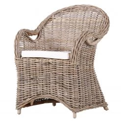 Naturoo Fauteuil Lozon - Rotin / Tissu - Gris Kubu / Crème
