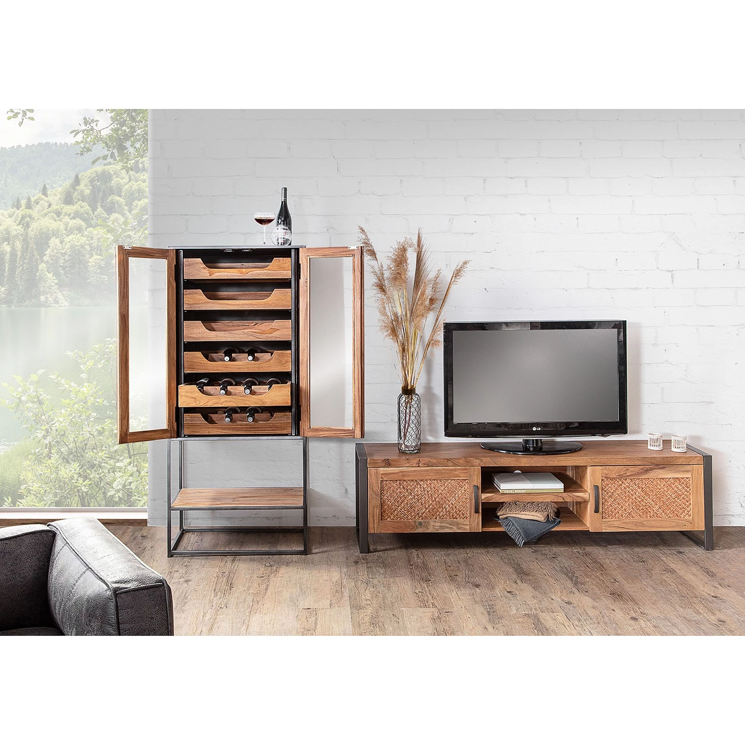 Red Living Armoire à vin Viessoix - Teck massif et acacia massif / Fer - Teck / Anthracite 3 Red Living Armoire à vin Viessoix - Teck massif et acacia massif / Fer - Teck / Anthracite – Image 3