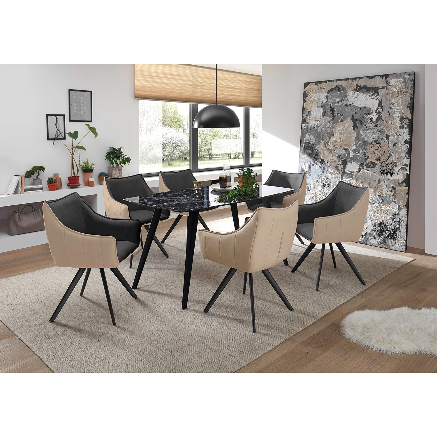 Ars manufacti Chaise à accoudoirs Noyack (lot de 2) - Microfibre / Métal - Gris et Beige / Anthracite 2 Ars manufacti Chaise à accoudoirs Noyack (lot de 2) - Microfibre / Métal - Gris et Beige / Anthracite – Image 2