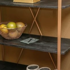 Red Living Étagère Oissel I - Acacia massif / Métal - Acacia noir / Doré -Meubles de salle à manger Soldes Magasin 1000240810 210113 13380800063 DETAILS P000000001000240810