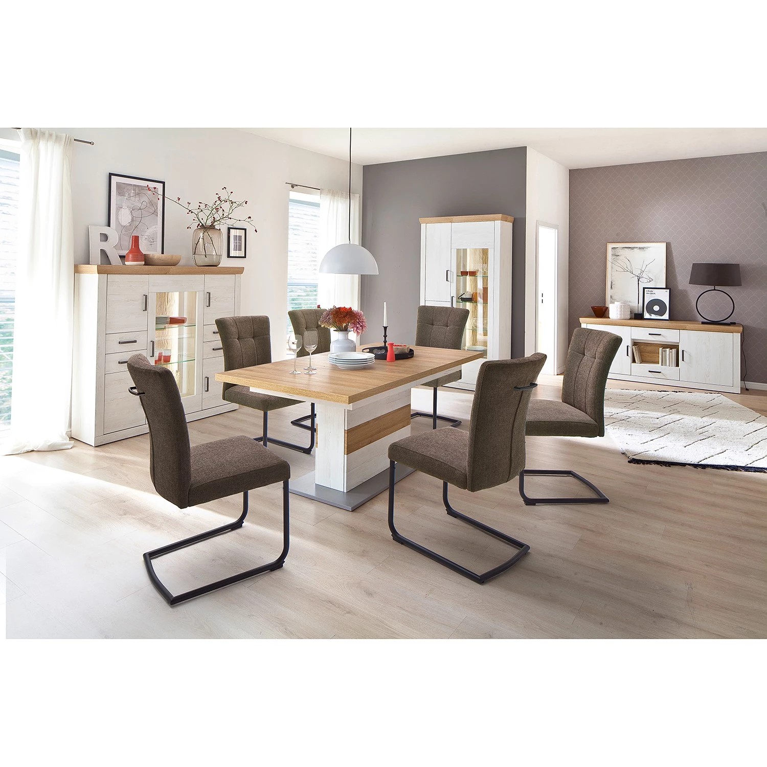 Loftscape Table Marnay (extensible) - Imitation pin Aurelio et imitation pin blanc / Imitation aluminium 2 Loftscape Table Marnay (extensible) - Imitation pin Aurelio et imitation pin blanc / Imitation aluminium – Image 2