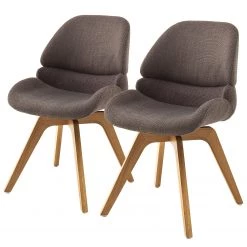 Loftscape Chaises capitonnées Husson (lot de 2) - Chenille et maille fine / Chêne massif - Cappuccino