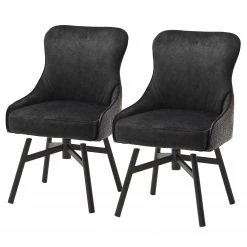 Fredriks Chaises Stalewell II (lot de 2) - Microfibre et tissu structuré / Acier - Anthracite