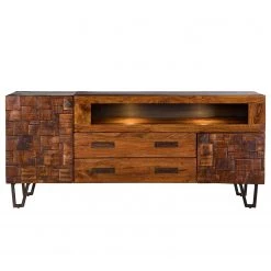 Wolf-Möbel Buffet Bazac - Avec éclairage - Acacia massif - Acacia / Gris foncé -Meubles de salle à manger Soldes Magasin 1000243213 220314 040 DETAILS P000000001000243213