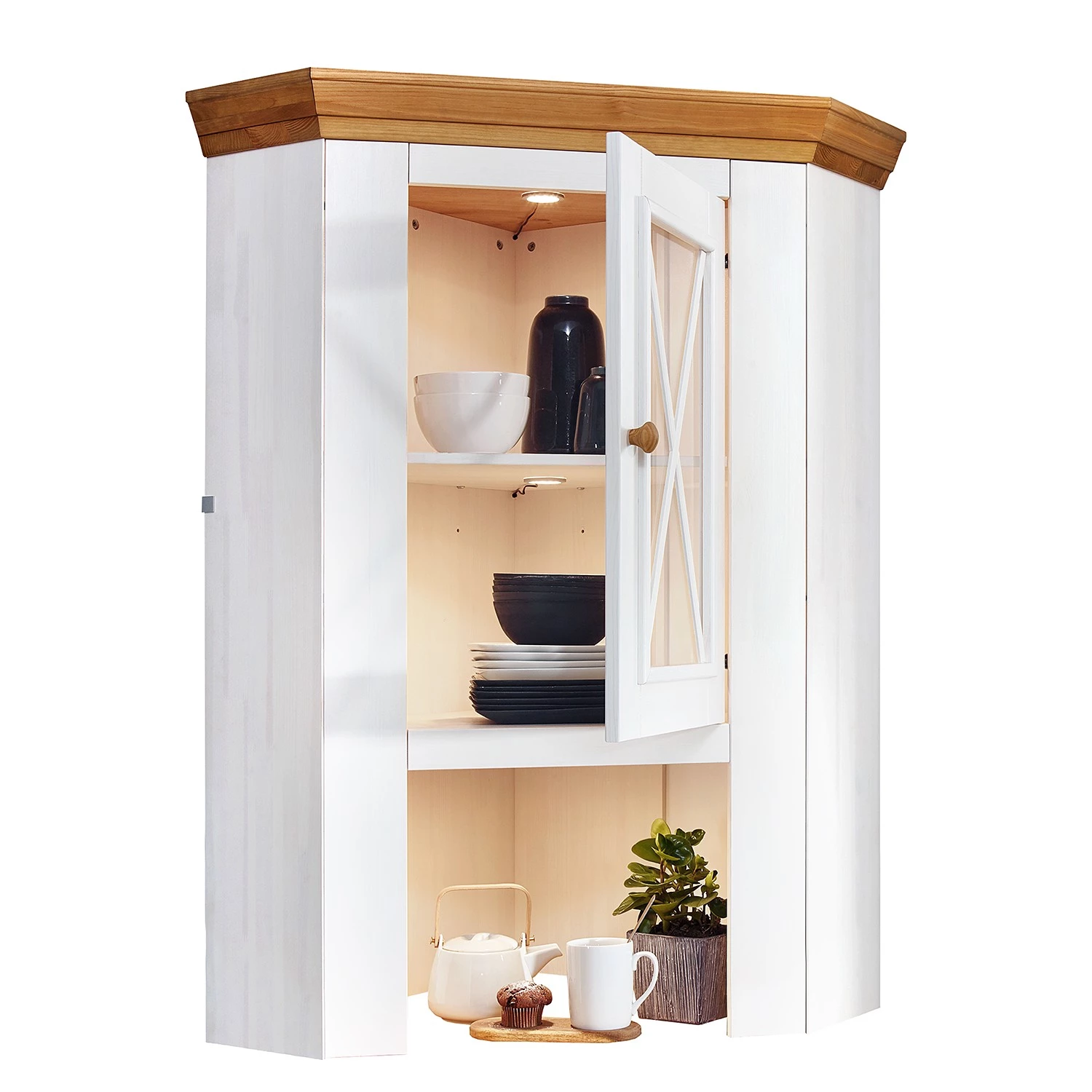 Maison Belfort Haut de buffet d’angle Ummanz - Pin massif - Blanc / Pin 4 Maison Belfort Haut de buffet d’angle Ummanz - Pin massif - Blanc / Pin – Image 4