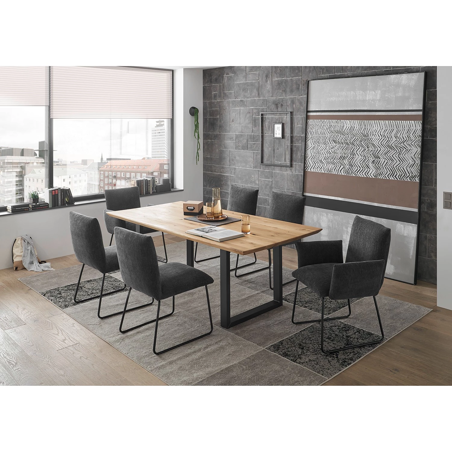 Red Living Chaises capitonnées Malaville (lot de 2) - Chenille / Fer - Gris / Noir 2 Red Living Chaises capitonnées Malaville (lot de 2) - Chenille / Fer - Gris / Noir – Image 2