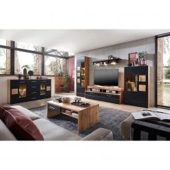 Loftscape Buffet Belloc - Avec éclairage - Noir mat / Imitation chêne -Meubles de salle à manger Soldes Magasin 1000249570 211001 140739000021 MOOD DETAILS P000000001000249570 mood