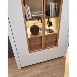 Loftscape Buffet haut Cordelle I - Éclairage inclus - Blanc mat / Hêtre sauvage -Meubles de salle à manger Soldes Magasin 1000249572 210302 14404900036 DETAILS P000000001000249572
