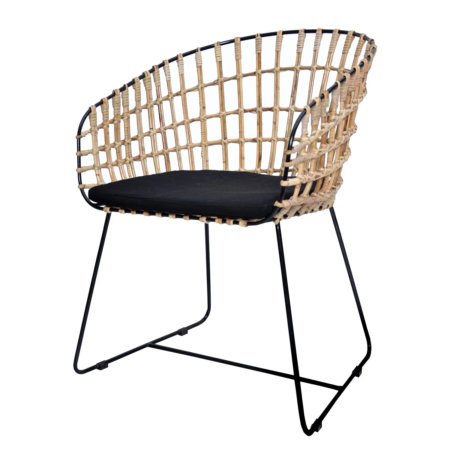 Ars Natura Chaise à accoudoirs Belleray - Tissu / Rotin et métal - Noir / Naturel et noir 1 Ars Natura Chaise à accoudoirs Belleray - Tissu / Rotin et métal - Noir / Naturel et noir