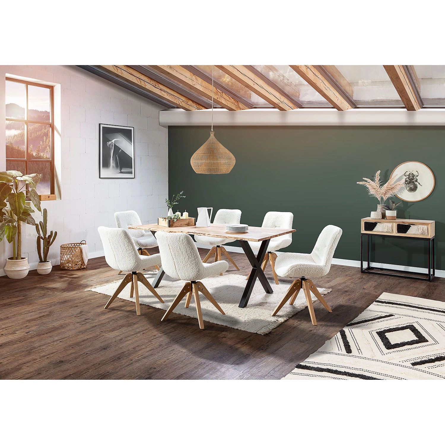 Red Living Chaises capitonnées Bonlieu (lot de 2) - Bouclé / Chêne massif - Blanc / Chêne 2 Red Living Chaises capitonnées Bonlieu (lot de 2) - Bouclé / Chêne massif - Blanc / Chêne – Image 2