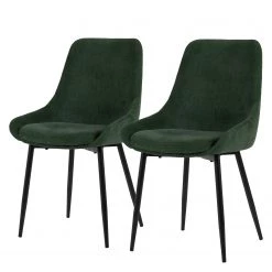 Tenzo Chaises capitonnées Lex II (lot de 2) - Velours côtelé / Métal - Vert foncé