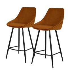 Tenzo Chaises de bar Lex (lot de 2) - Velours côtelé / Métal - Marron doré