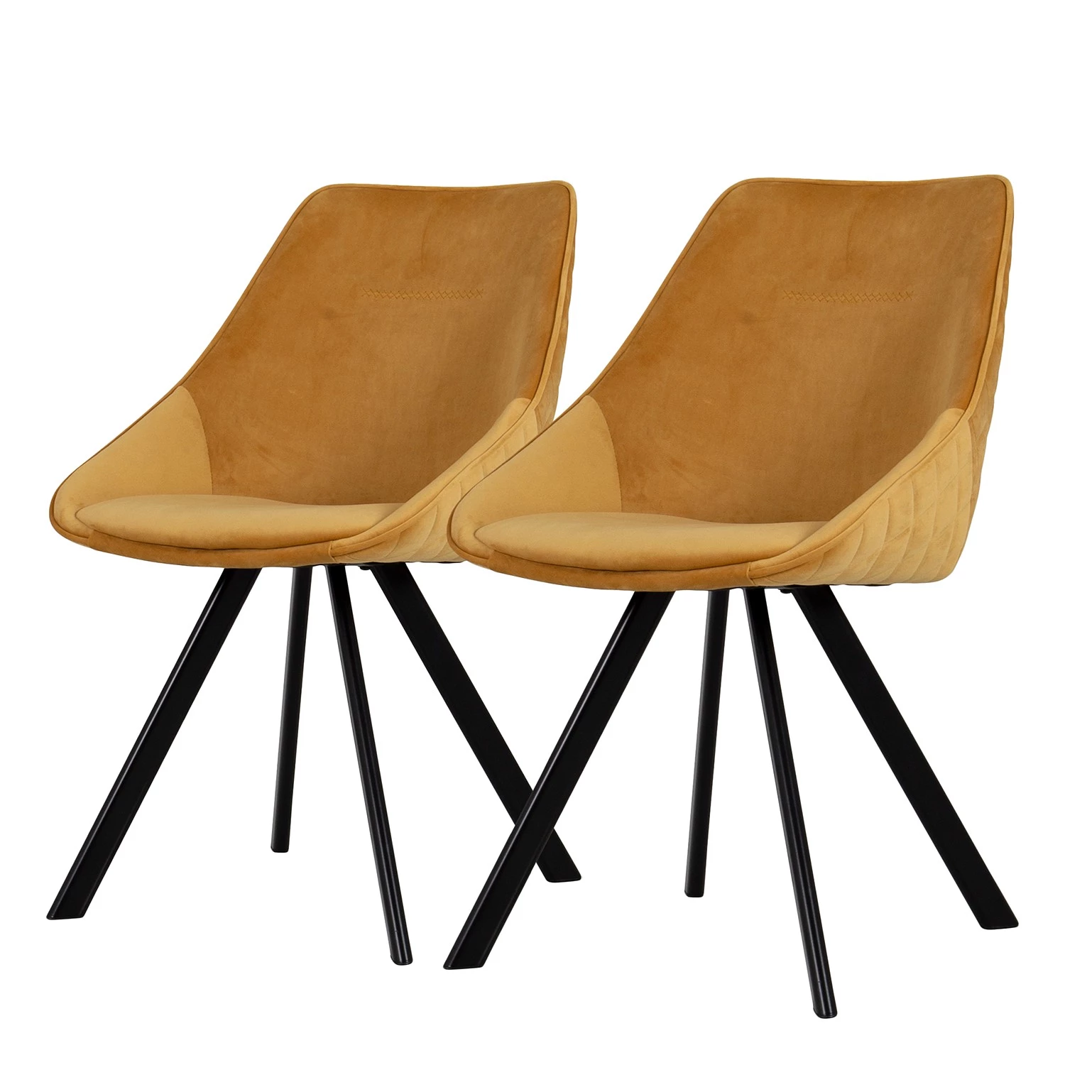 Tenzo Chaises capitonnées Ritz (lot de 2) - Velours / Métal - Jaune doré 1 Tenzo Chaises capitonnées Ritz (lot de 2) - Velours / Métal - Jaune doré