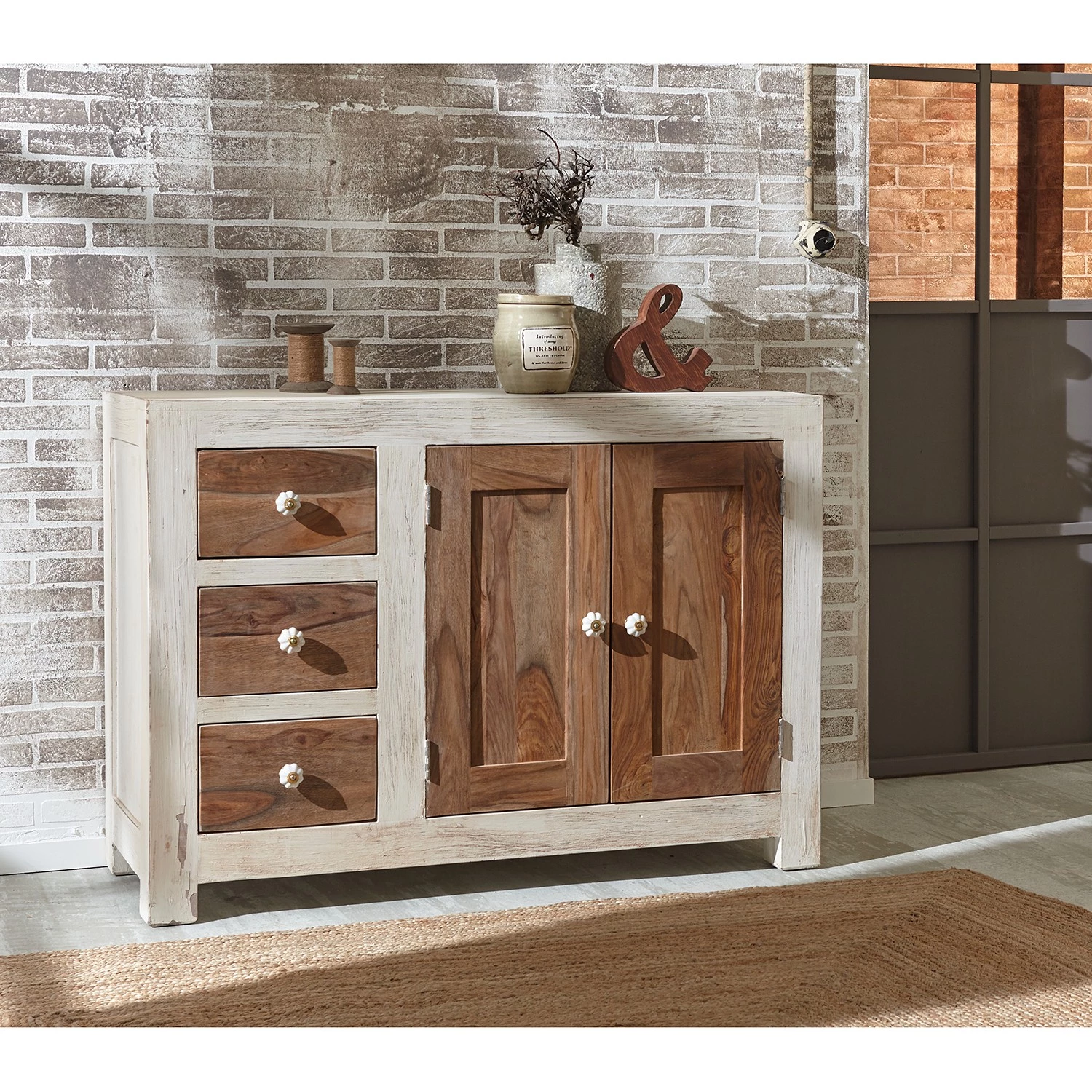 Wolf-Möbel Buffet Maison I - Acacia massif - Acacia couleur pierre / Blanc cassé 2 Wolf-Möbel Buffet Maison I - Acacia massif - Acacia couleur pierre / Blanc cassé – Image 2