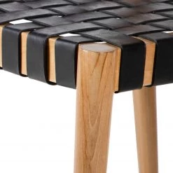 Ars manufacti Chaise Cerro - Cuir véritable / Teck massif - Noir / Teck -Meubles de salle à manger Soldes Magasin 1000257228 220818 036 DETAILS P000000001000257228