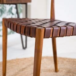 Ars manufacti Chaise Cerro - Cuir véritable / Teck massif - Cognac -Meubles de salle à manger Soldes Magasin 1000257232 220614 035 DETAILS P000000001000257232