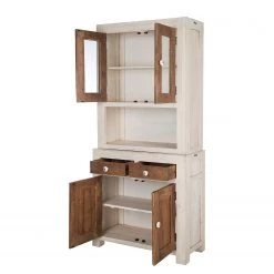 Wolf-Möbel Vaisselier Maison - Acacia massif - Acacia couleur pierre / Blanc cassé -Meubles de salle à manger Soldes Magasin 1000257397 220406 033 DETAILS P000000001000257397