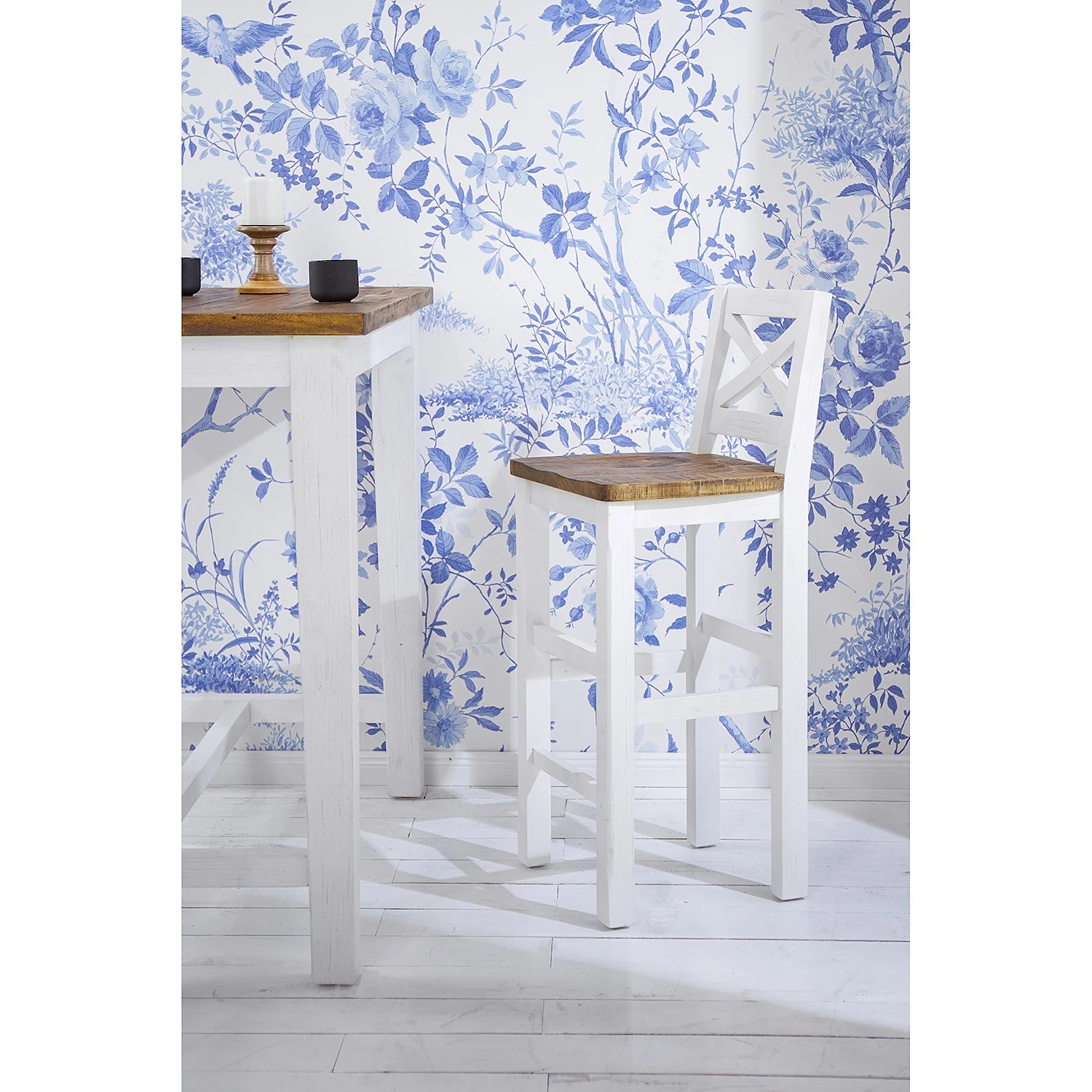 Maison Belfort Chaise de bar Balignton - Pin massif - Pin / Blanc 2 Maison Belfort Chaise de bar Balignton - Pin massif - Pin / Blanc – Image 2