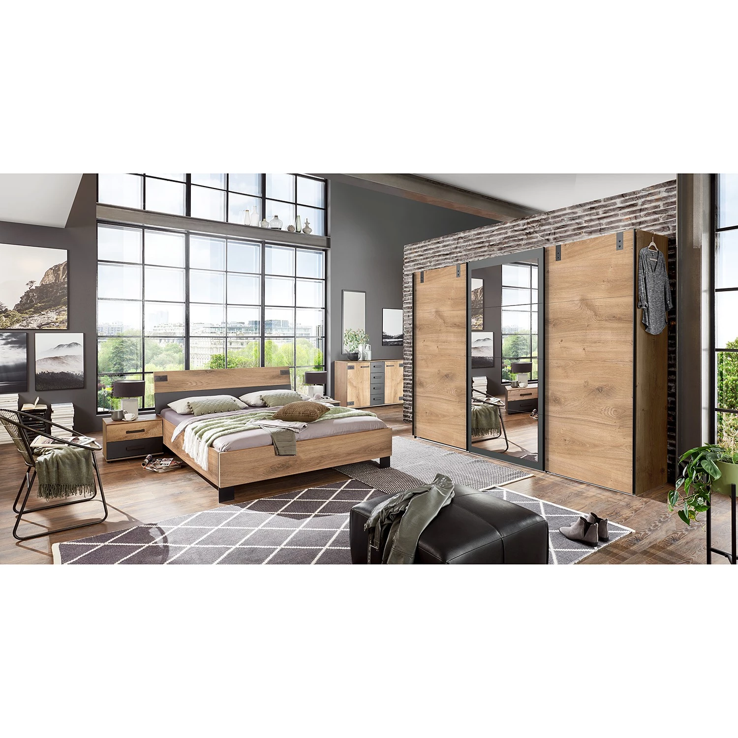 Wimex Commode Malmoe - Imitation chêne parqueté / Graphite - Largeur : 130 cm 2 Wimex Commode Malmoe - Imitation chêne parqueté / Graphite - Largeur : 130 cm – Image 2