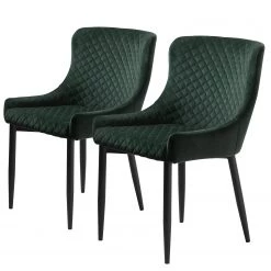 Red Living Chaises Elbi II (lot de 2) - Velours / Métal - Vert foncé / Noir