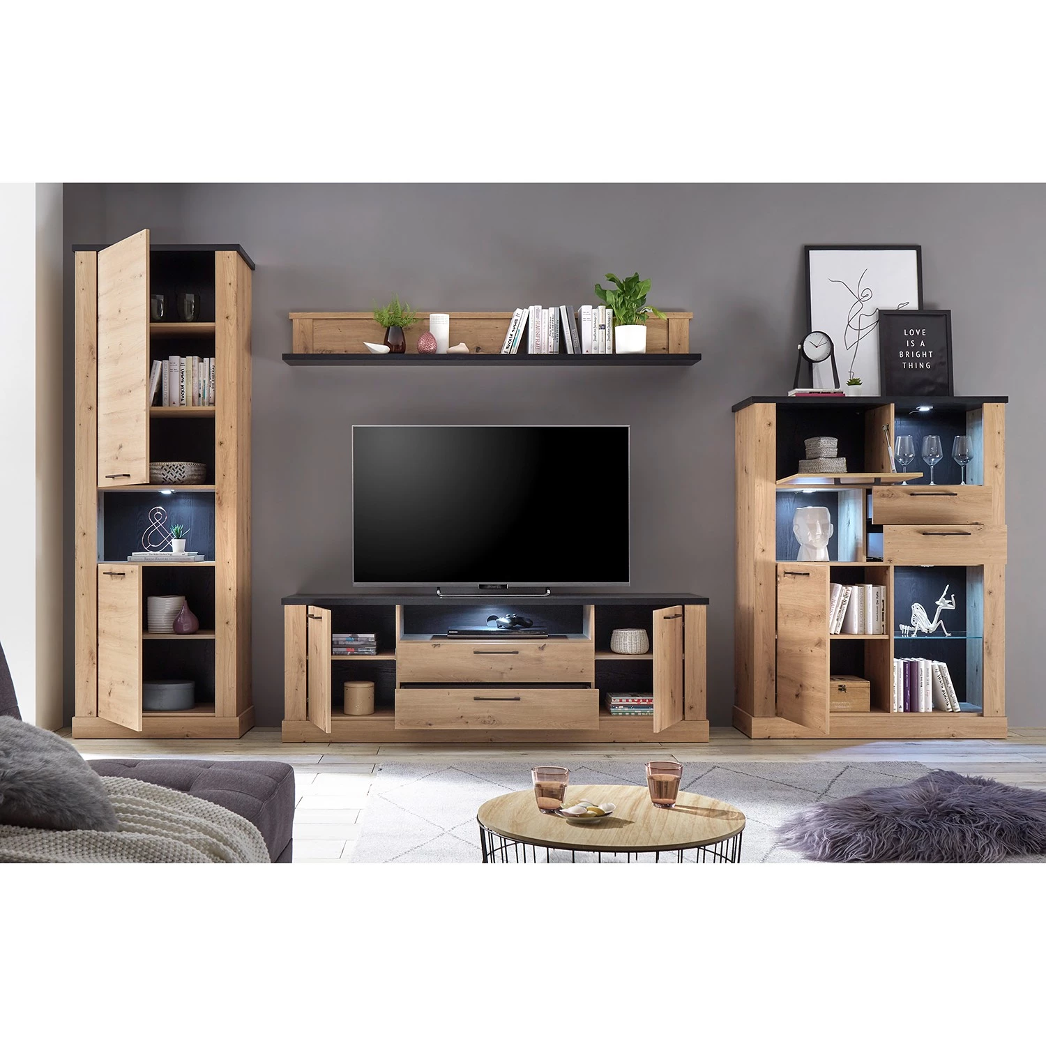 Ridgevalley Armoire Nanda I - Imitation chêne artisan / Imitation chêne noir 3 Ridgevalley Armoire Nanda I - Imitation chêne artisan / Imitation chêne noir – Image 3