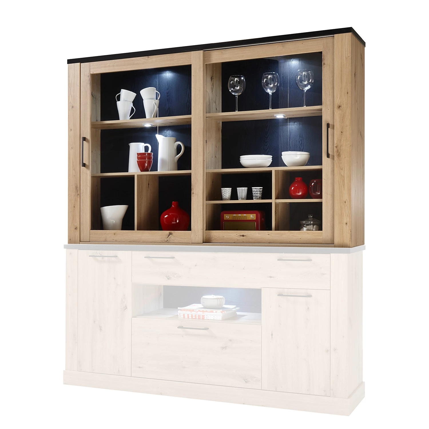 Ridgevalley Haut de buffet Nanda - Imitation chêne artisan / Imitation chêne noir 1 Ridgevalley Haut de buffet Nanda - Imitation chêne artisan / Imitation chêne noir